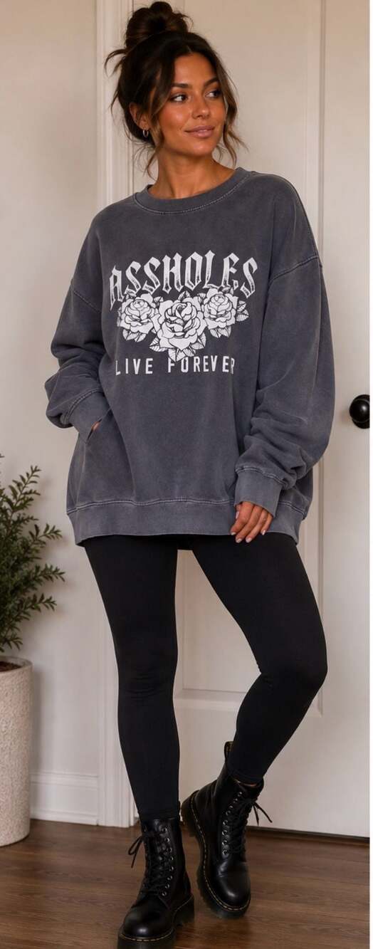 Assholes Live Forever Oversized Graphic Sweatshirt medium